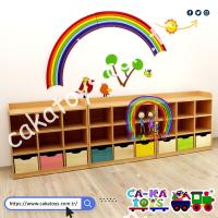 18 Bölmeli 9 Çekmeceli Montessori Dolap Grubu / 3 Parça CK-340131