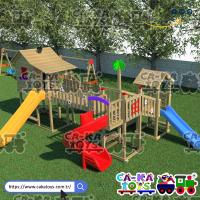 CK-110250 Ahşap Natural 3 Kuleli Evli Park