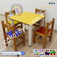 CK-309060 Ahşap Kare Anaokulu Masası 60x60 cm / Metal Ayaklı (Sandalyeler dahil değildir)