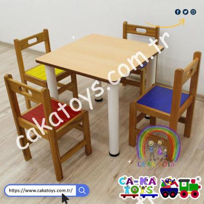 CK-309060 Ahşap Kare Anaokulu Masası 60x60 cm / Metal Ayaklı (Sandalyeler dahil değildir)