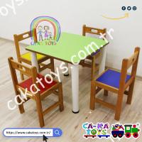 CK-309060 Ahşap Kare Anaokulu Masası 60x60 cm / Metal Ayaklı (Sandalyeler dahil değildir)