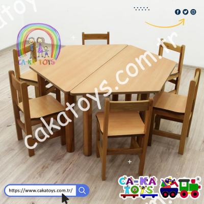 CK-310110 Ahşap Altıgen Trapez Masa Grubu / 2 Parça (Sandalyeler dahil değildir)